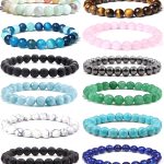 Jewdreamer 12Pcs Healing Stone Beaded Bracelets for Women Men Semi-Precious Gemstones Bracelets Crystal Beaded Bracelet Unisex Adjustable Stretch Bracelets 8MM